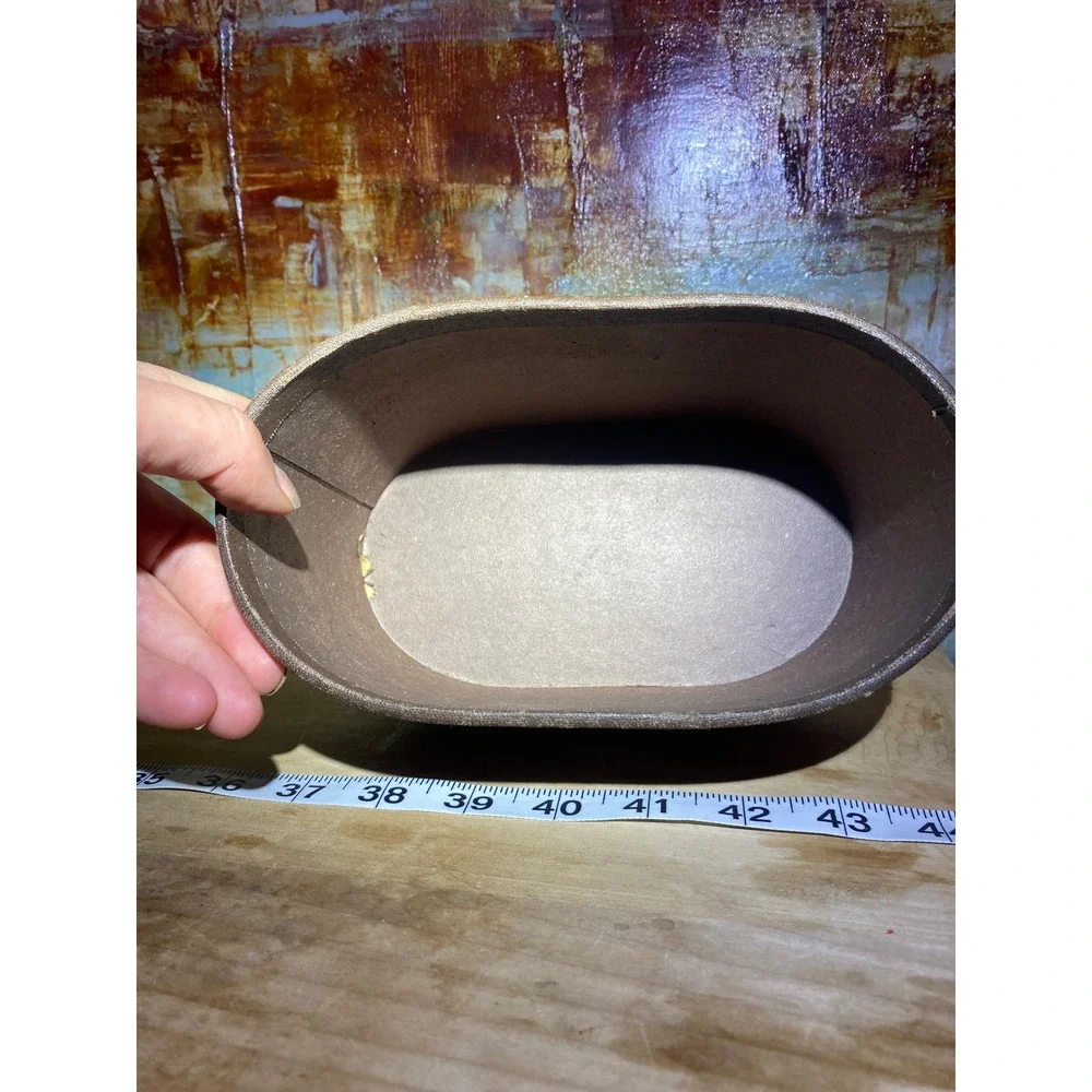 Vintage Style Fleur-de-lis Mail Organizer Brown Faux Leather Oval Letter Bin
